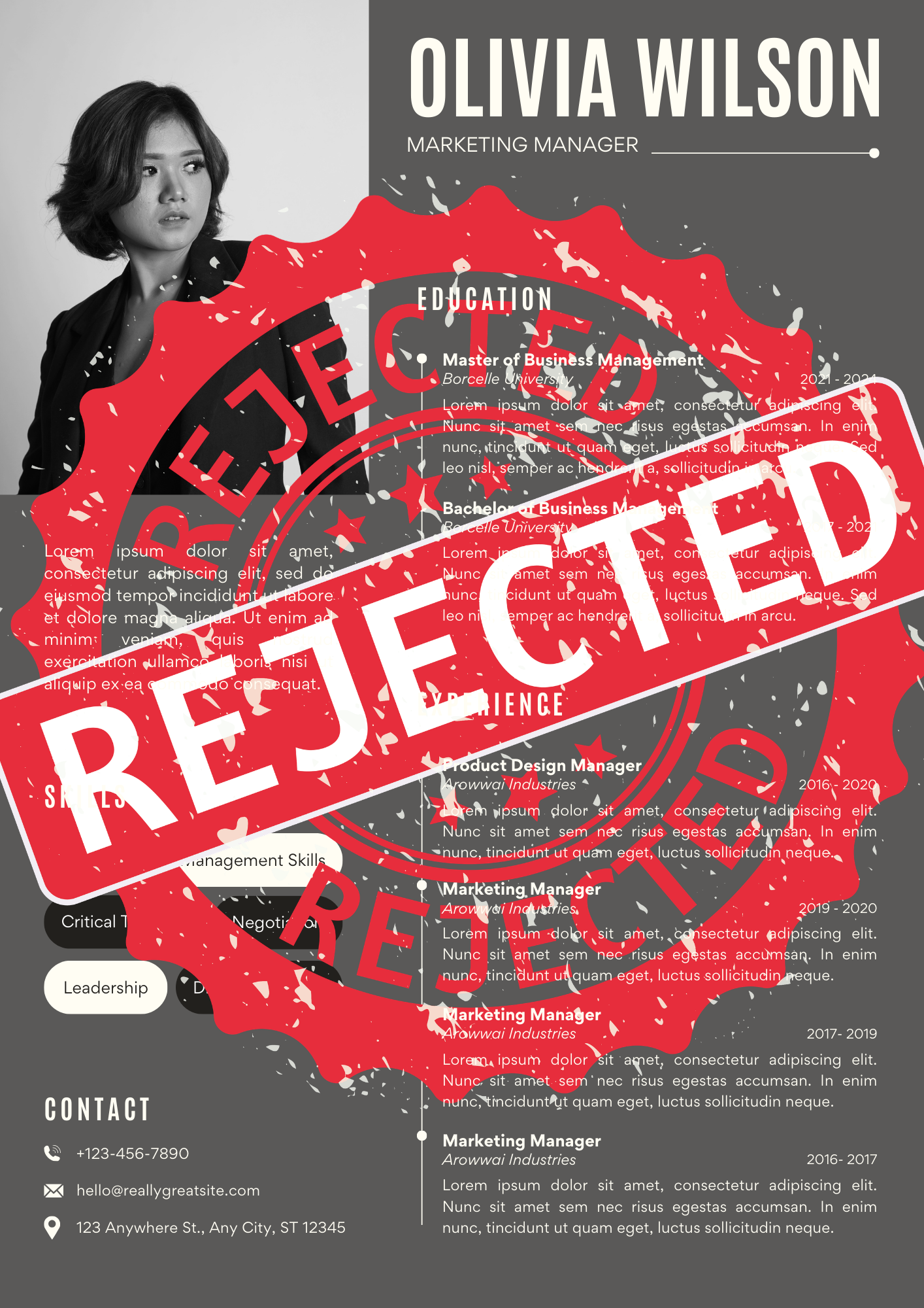 A cv rejected by an ATS software